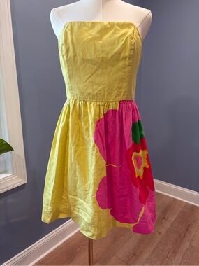 Lilly Pulitzer Strapless Floral Linen Blend Dress Size 10